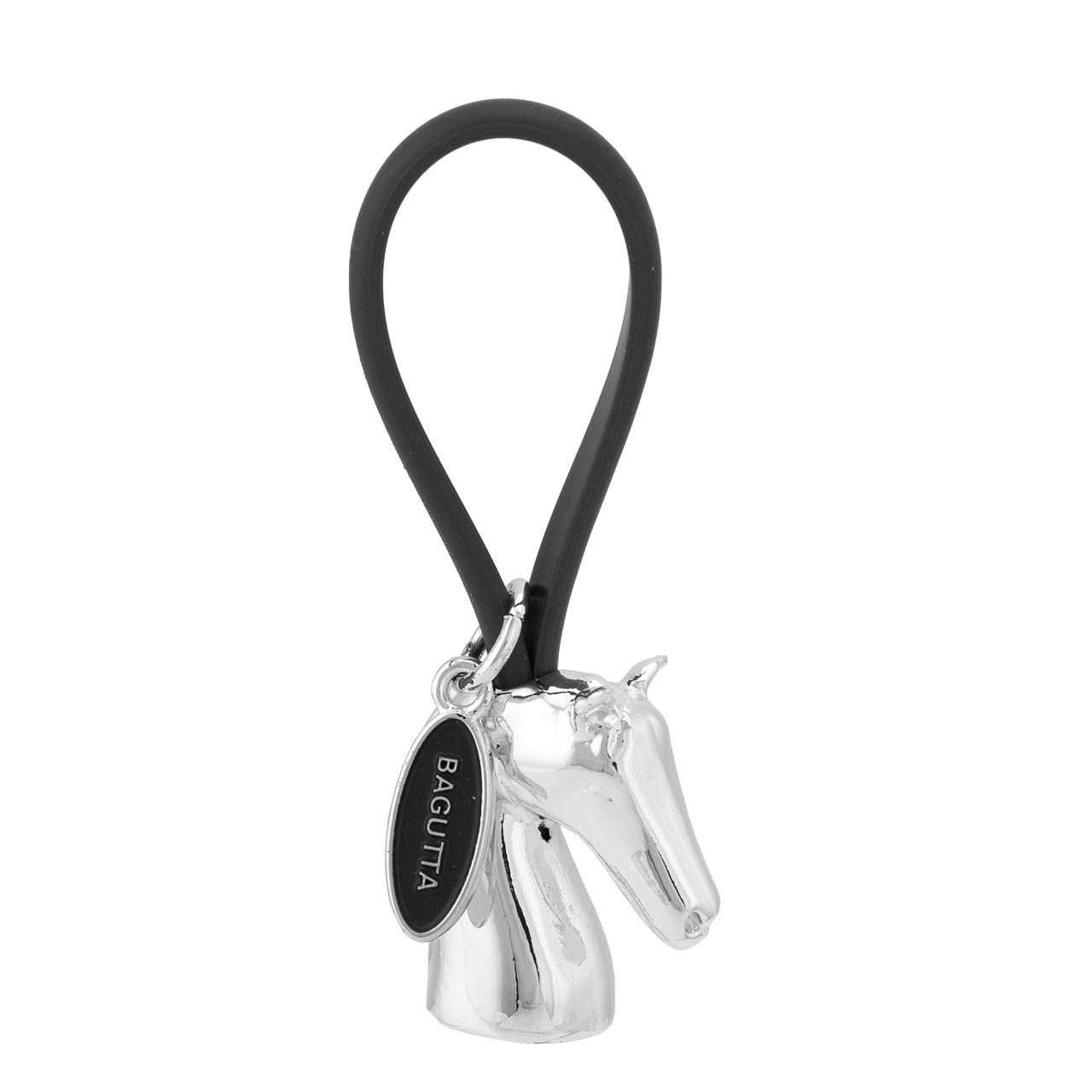PORTACHIAVI CAVALLO ARGENTATO GANCIO IN SILICONE NERO